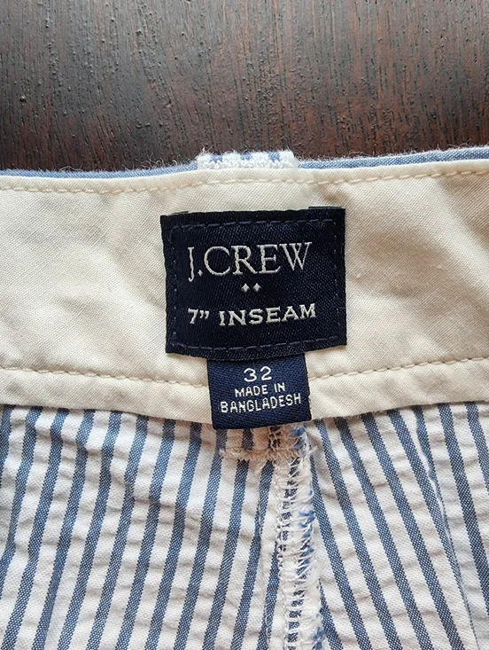 J. Crew Men’s Seersucker Flat Front Shorts - Blue/White Stripe - Picture 3 of 6